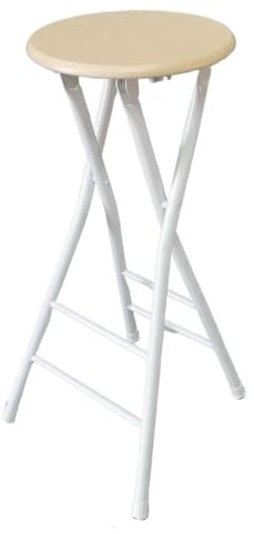 Sgabello alto pieghevole da bar con schienale, portatile, rotondo, da cucina, sedia alta per adulti, sedia pieghevole con poggiapiedi, per casa, campeggio, negozio e sala giochi, bianco, 80 cm