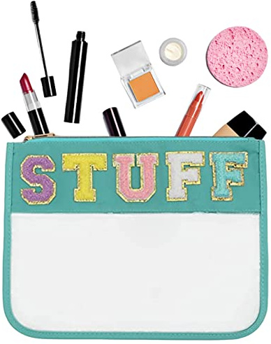 OnIUeZky Chenille Letter Bag Clear Flat Stuff Bag Makeup Pouch Multi-Purpose Cosmetic Bags with Zipper for Women Travel Gym Beach