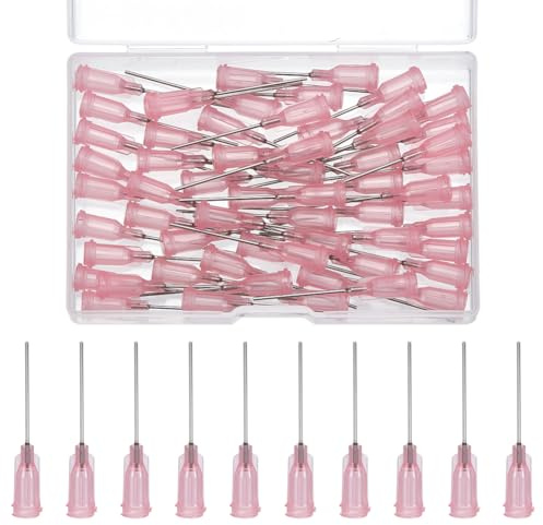 FINGERINSPIRE 60 Pcs 20G Aiguille de Distribution à Pointe Émoussée Avec Luer Lock 42.5mm Long Aiguilles Émoussées de Précision Plastique Rose Avec Pointe Acier Inoxydable 201 pour Encres Liquides