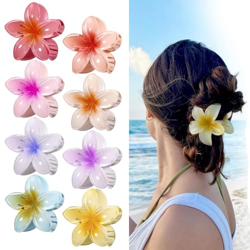 Weenwill Fermagli per Capelli a Fiore,8 Pezzi Mollettoni Capelli Donna Fiori, Fermagli per Capellis Hawaiani a Forma di Artiglio,Ciappo per Capellis Antiscivolo per Donne e Ragazze Spessi