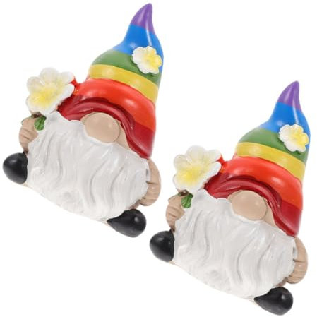 Kisangel Lot De 2 Statues De Nains De Jardin Petits Nains De Jardin Arcs-en-Ciel Ornements Dextérieur