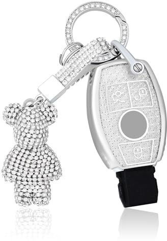 OFF WE GO Coque Clé Etui Cles pour Mercedes Benz A B C E GLA GLC GLE GLK SLK CLA CLK W176 W245 A203 W204 W211 Étui Clés Boitier Clé Voiture Protecteur Clé Voiture avec Porte-clés, Blanc