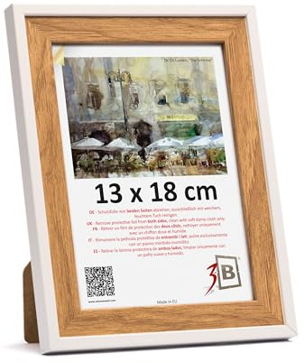 3-B Bilderrahmen SALO DUO - Braun (Eiche) / Weiß - 13x18 - Holzrahmen, Fotorahmen, Portraitrahmen mit Acrylglas