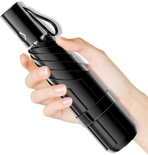 Moorrlii Mini parapluie de voyage pliable et coupe-vent automatique – Protection UV, ouverture/fermeture instantanée pour la pluie/le soleil, petit design compact et léger, tient dans un sac
