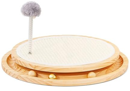 VNLCPX Holz Kratzpappe für Katzen, Kratzbrett Rund mit Katzenspielzeug Selbstbeschäftigung, Strapazierfähige Kratzmatte Katze für Wohnungskatzen, Möbelschutz, 39 cm