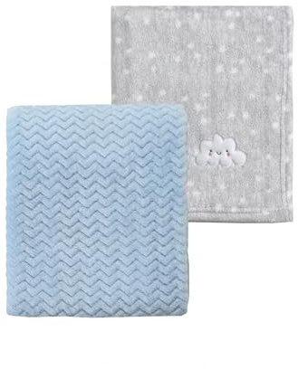 CREVENT 2 x 75 cm x 100 cm, niedliche, gemütliche, Flauschige, warme Babydecken für Säuglinge, Kleinkinder, Bettwäsche, Kinderbett, Kinderwagen – graue Wolke + Wellen-Blau