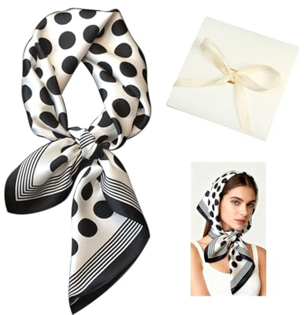 ZWWOGE Damen Halstuch aus Kunstseide Grafikdruck Klein Weich Quadratisch, verschiedene Muster Druckschal Elegantes Accessoire 70cm x 70cm Quadratisches Tuch Schals Kopf Hals Polka Dots Schal Halstuch