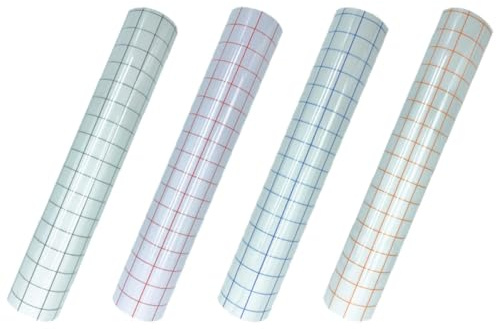 AKOOSY 4 hojas Cinta de Transferencia Autoadhesiva Transparente para Vinilo Película Pet de Colores con Rejilla Adhesión Media para Transferencia Precisa Superficies Lisas Señalización y