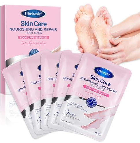 5 Paar Feuchtigkeitsspendende Fussmaske,Fusspflege Foot Mask für Männer Frauen,Fussmaske Feuchtigkeitsspendende zur Repariert Raue Fersen,Zur schnellen Pflege der Füße Haut(rosa)