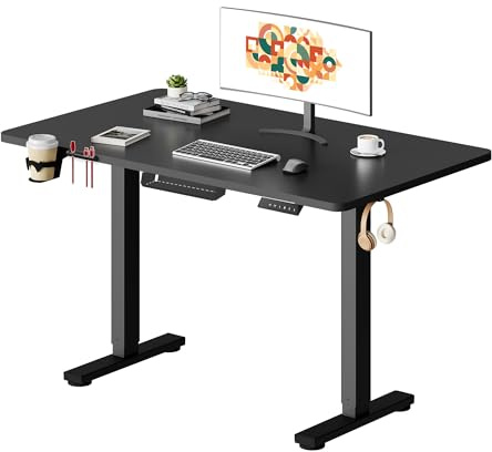 SANODESK Höhenverstellbarer Schreibtisch mit EINTEILIGER Tischplatte | mit 100 kg Tragkraft, inkl. Ablagebox und Kabelmanagement, Anti-Kollisions-Schutz & leisem Betrieb 110×54 cm(schwarz)