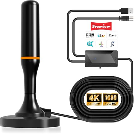 Digital Tv Aerial Indoor with Amplifier, Freeview Indoor Aerial for Smart Tv Ariels, Portable 4k HDTV Antenna for Local Channels with Magnetic Base - 120 Mile Range, 9.8FT Cable