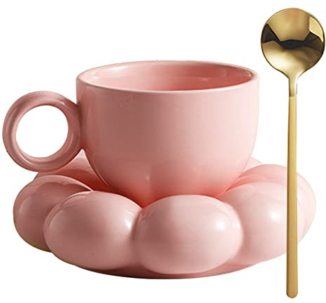 Lawnrden Sunflower Mug, Ceramic Coffee Mug with Spoon Travel Sunflower Cloud with Saucer 200ML Afternoon Tea Cup for Latte, Cappuccino