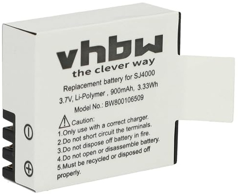 vhbw batteria compatibile con Nilox XSNAP, XSNAP2, XMIC, XSHOT, XFIGHT, MINI Wi-Fi 2, MINI Wi-Fi 3 videocamera camcorder (900mAh, 3,7V, Li-Poly)