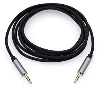 JZK 2M 3.5mm Aux Cable, Nylon Braided Auxiliary Audio Cord, Male to Male Stereo Jack Lead for Car, Headphone, Speaker, for iPhone, for iPad, Home Stereo - 24K Gold-Plated, Tangle-Free (Black)