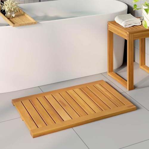 Kaloriko Tapis de Bain antidérapant en Bois d'acacia Massif Marron 80 x 50 cm, caillebotis ventilé, Finition huilée, intérieur et extérieur, Sortie de Douche, Salle de Bain