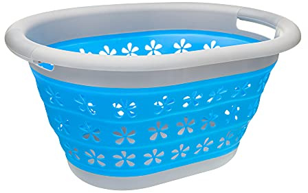 Laundry Master Collapsible Laundry Basket, Blue/Grey, 50 x 37.5 x 6 cm