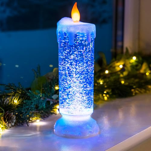 CHRISTOW Christmas Candle Glitter Water Spinner Colour Changing LED Decoration Battery Powered