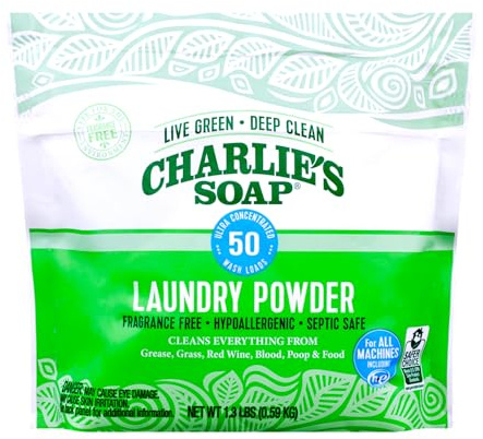 Charlie?s Soap Laundry Powder (50 Loads, 1 Pack) Hypoallergenic Deep Cleaning Washing Powder Detergent - Eco-Friendly, Safe, and Effective