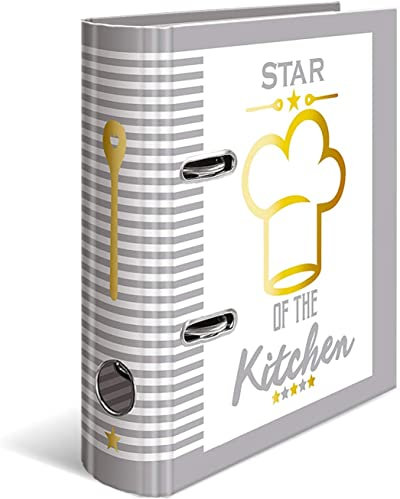 HERMA Rezeptordner A5 zum Selberschreiben Weiß Grau Gold, 7 cm breit, Motiv Rezeptbuch mit Register zum Abheften, Ringbuch Ordner für Kochrezepte mit glänzender Veredelung und Innendruck für die Küche