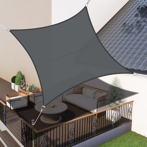LOVE STORY Sonnensegel Wasserdicht 4x4m Segeltuch UV95% für Terrasse | 160g/m² PES Segel,Quadrat Sonnentuch mit 316 Edelstahl-Ringen,Sonnenschutz & Windschutz für Garten,Balkon.Anthrazit