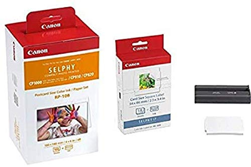 Canon Druckerkartusche RP-108 und Papier für Selphy CP Fotodrucker Serie & KC-18 IS 5 x 5 cm Sticker-Papier für Selphy Drucker