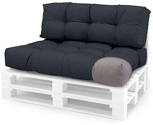Spatium Palettenkissen Set abnehmbar Bezug wasserdicht gesteppt Palettenauflage Palettenpolster Palettensofa Palettenmöbel Anthrazit 2er Set