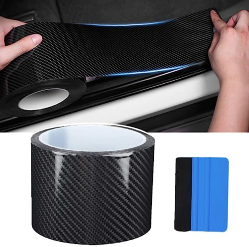 STARPIA Protector de Parachoques Fibra de Carbono, 10M Lámina Protectora para Protección de Bordes de Puertas de Coche, Travesaño de Coche para Umbral de Puerta (7cm x 10m)