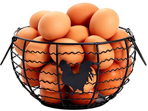 Wire Egg Basket Farmhouse Kitchen Organiser, Metal, Black, 21 x 21 x 12 cm