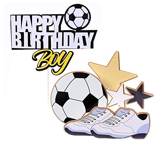 6 Stück Tortendeko Geburtstag Junge, Cake Topper Happy Birthday, Fußball Tortendeko Geburtstag, Kuchendeckel Topper, Fussball Oh Baby Cake Topper Personalisiert für Boy, Mädchen, Muffin, Kuchen Deko