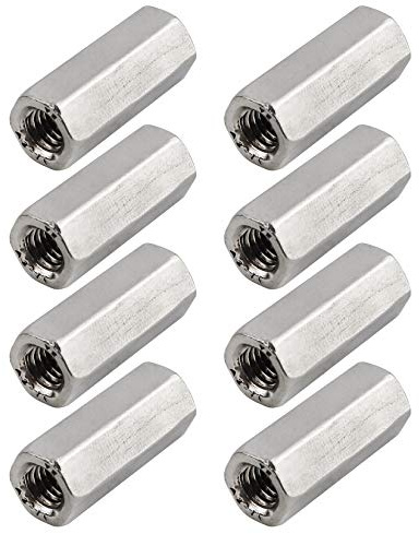 TOPPROS Pack of 8 M6 X 1.0-Pitch 30mm Length Hex Width 10mm Metric Hex Coupling Nut 304 Stainless Steel Rod Coupling Nuts