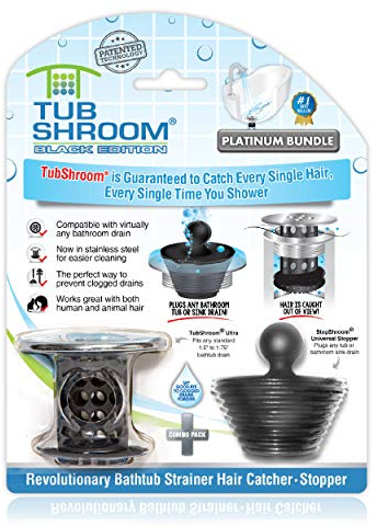 TubShroom Tub Drain Hair Catcher Combo Pack with Silicone Stopper, Black Chrome – Protector and for Bathroom Drains, fits any standard bathtub drain measuring 1.4” to 1.8” wide