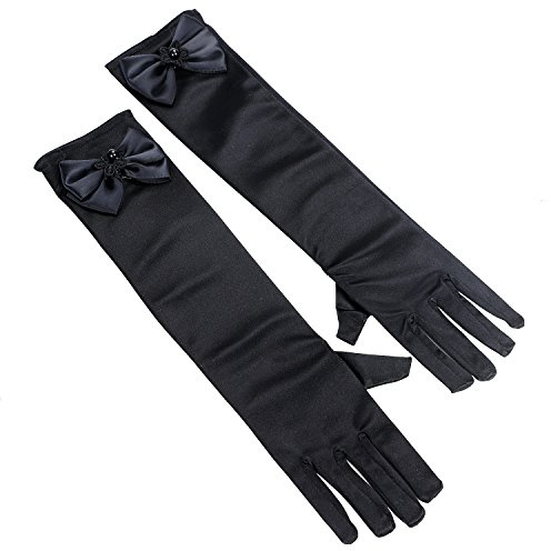 Flower Girls Long Satin Gloves Bowknot Princess Gloves Elbow Length Children Wedding Handwear Bridesmaids Children Wedding Dress Stretchy Full Fingers HandWear for Communion Fancy Dress Party Cosplay