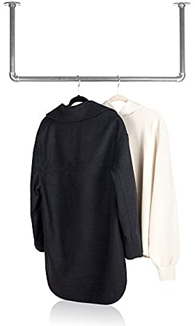RSR Hangers Tringle à vêtements aspect industriel argenté pour montage au plafond | Largeur 100 cm x hauteur 100 cm | Tringle à vêtements | Dressing | Chambre à coucher | Garde-robe | Walk-in