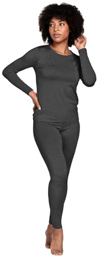 LAPASA Damen Innenfleece Thermounterwäsche Set, Thermooberteil & Thermohose Leggings Funktionsunterwäsche Sets, L41 Dunkelgrau, 200 Wärmer, S