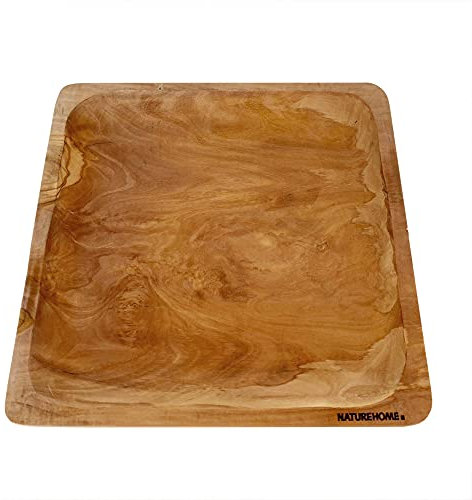 NATUREHOME Plato de madera rectangular de 20 cm de madera de olivo maciza de cultivo ecológico apilable para camping, picnic