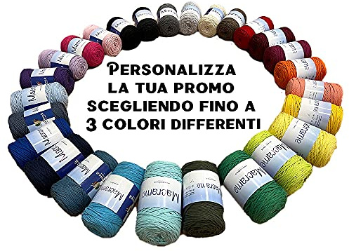 Promozione 3 Rocche Macramè - Tricot Cafè Cordino in cotone ideale per borse all'uncinetto e accessori fai da te - Ferri/uncinetto: 4.00/5.00-80% Cotone e 20% Fibre Ecologiche - 3 Colori a Scelta