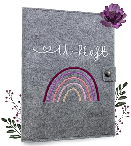 cozy racoon U-Heft- und Impfpasshülle aus Filz| 3- teiliges Set | Hochwertige Hülle für Untersuchungsheft, Impfpass und Versichertenkarte Deines Kindes | Design Regenbogen Rosa