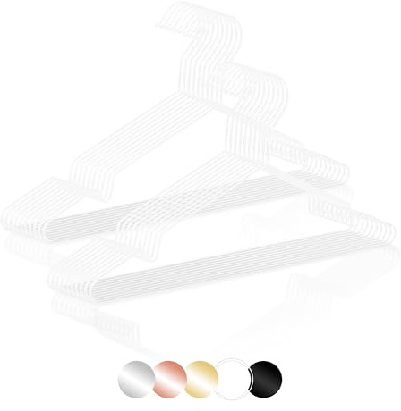 ROW&LINE® – Metallgalgar (42 cm) – 20 st. (vit matt) – platsbesparande galgar för vuxna – bär tung klädsel – galgar för ordning & enhetligt utseende i garderoben