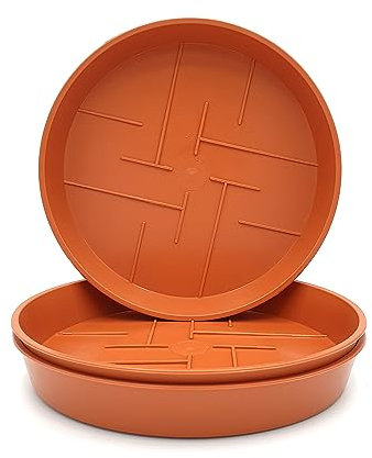 Plastard 3er-Set Blumentopf-Untersetzer Rund aus Plastik 21 cm Durchmesser, Untertopf für Innen- und Außenbereiche, aus witterungsbeständigen Material, Farbe Terrakotta