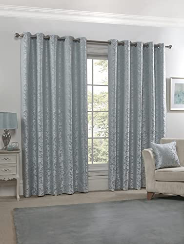 Emma Barclay – Fully Lined Curtains for Bedroom Living Room Jacquard Eyelet Two Panel Damask Curtains Eden Collection (46” x 54” Inch)(Duck)
