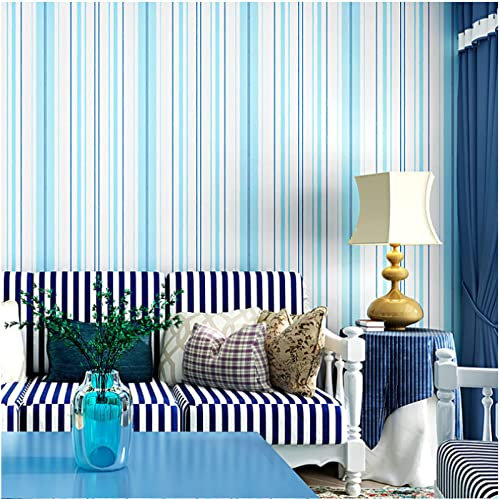 Blau Vliestapete Moderne Minimalistische Mittelmeer- Tapete 3D Streifen Tapete für Wohnzimmer Schlafzimmer TV Hintergrundwand - 0,53 m x 9.5 m