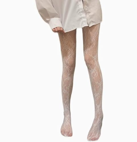 haiaxx Mujeres Ahueca hacia Fuera la Malla de Rejilla Pantimedias Dulce Encaje Floral Lolita Medias Medias Pantimedias Blancas