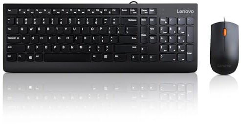 Lenovo Combo 300 USB - Teclado y Ratón (Ratón Ergonómico, Ambidiestro, 1600 PPP, Teclado QWERTY Español, Exterior a Prueba de Agua, Tipo Isla, Conexión USB) Negro