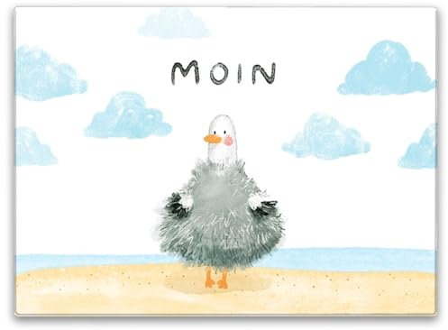 Möwe Schneidebrett in 39x28cm mit Spruch Moin ein buntes Küchenbrett für Hobbyköche lustiges Frauen Reise Wasser Glas Schneidbrett Meer Motiv Vogel Urlaub Norden