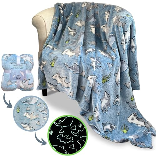 Blanket Buddies Shark Throw Blanket: Glow in The Dark, Cozy, Soft, Warm Fleece Blanket for Boys and Girls, 50 x 60 (Blue)