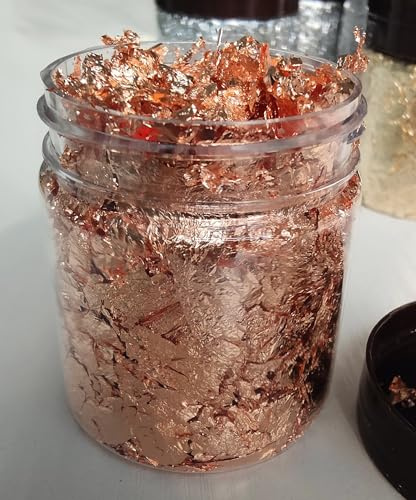 JINRUISI Vergoldungsflocken, Goldfolienflocken für Harz, Blau, Rot, Lila, Rosa, Metallic-Folienflocken für Harzschmuckherstellung, Nägel, Malkunst, Handwerk und Schleim (Kupfer)