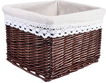 MAGICLULU Sortierkorb Aus Weide Und Leinenstoff Quadratisches Design s Braun Für Spielzeug Und Kleinteile-aufbewahrung Als Wäschekorb Oder Küchen-sortierkorb