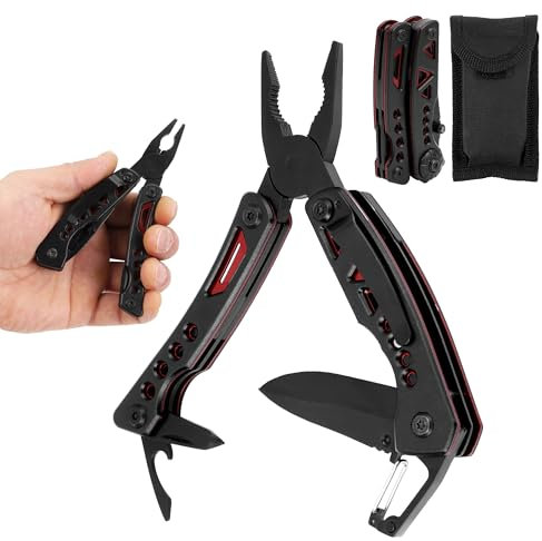 Shockassist 8 IN 1 Coltello Multifunzione Coltellino Svizzero Attrezzo Multifunzione Pinze Multiuso con Pinze, Cacciavite per Campeggio, Fai-da-te, Escursionismo, ecc. Regalo per papà + Custodia