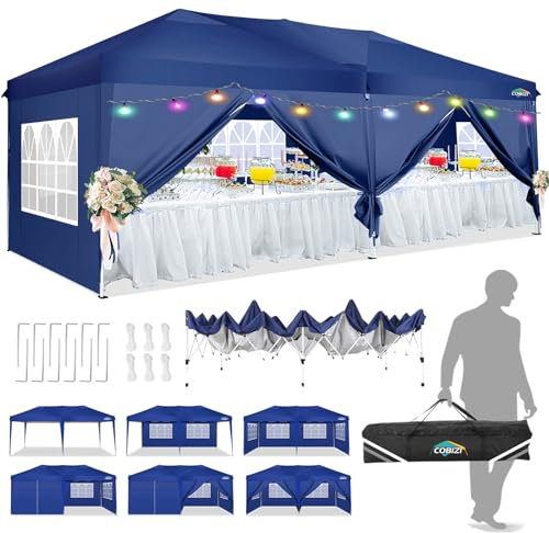 COBIZI Carpa 3x6 Cenador Plegable Impermeables Techo de Pabellón de Jardín ​de Revestimiento de PVC Protección UV 50+ con 6 Paredes para Cenador Carpa Toldo para Jardin, Playa, terraza, Azul Marino
