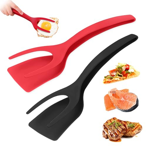 Egg Flipper Spatula Tongs 2 PCS Spatula for Non Stick Frying Pan 2 in 1 Grip & Flip Kitchen Tongs, High Heat Resistant BPA Free Cooking Utensils, Ideal Cookware for Pancakes, Fish, Eggs, Toast